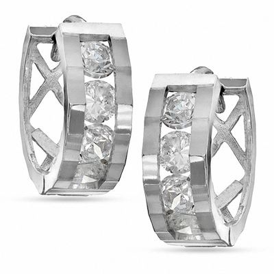 Cubic Zirconia Huggie Hoop Earrings in Sterling Silver
