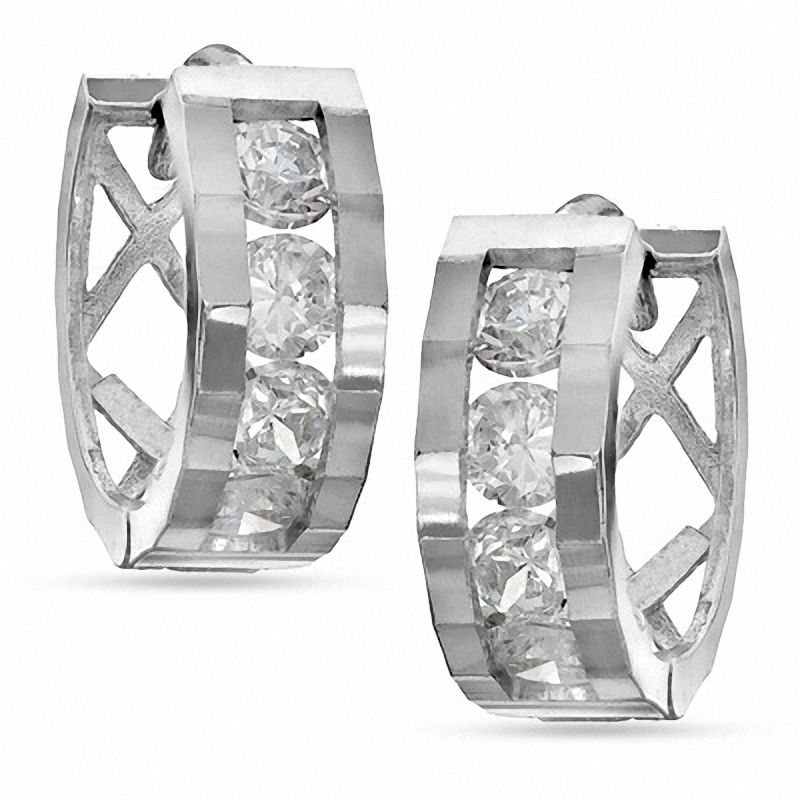 Cubic Zirconia Huggie Hoop Earrings in Sterling Silver