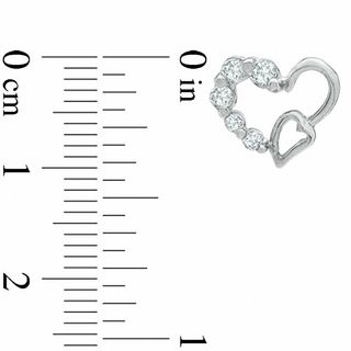 Cubic Zirconia Double Heart Stud Earrings in Sterling Silver