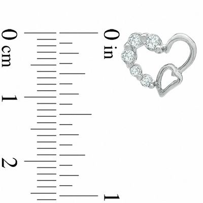 Cubic Zirconia Double Heart Stud Earrings in Sterling Silver