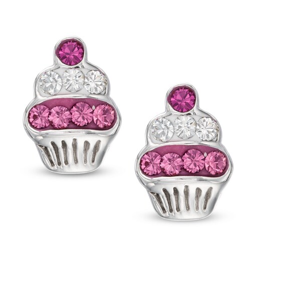 Child's Crystal Cupcake Stud Earrings in Sterling Silver