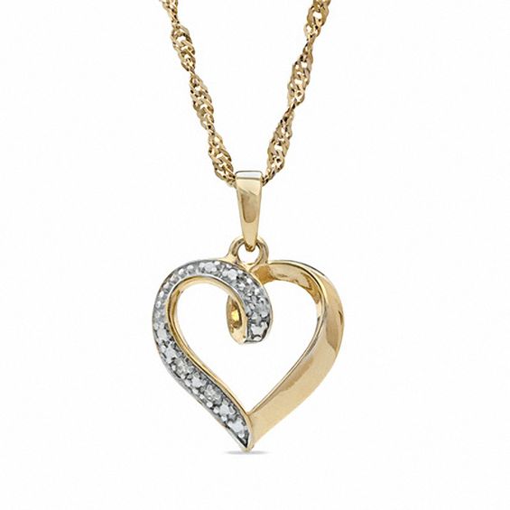Diamond Accent Curly Heart Pendant in Sterling Silver and 18K Gold Plate