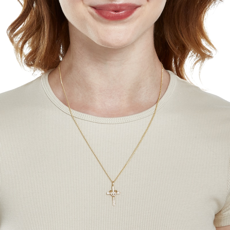 Main Image 3 of Cubic Zirconia Heart Cross Charm in 10K Solid Gold