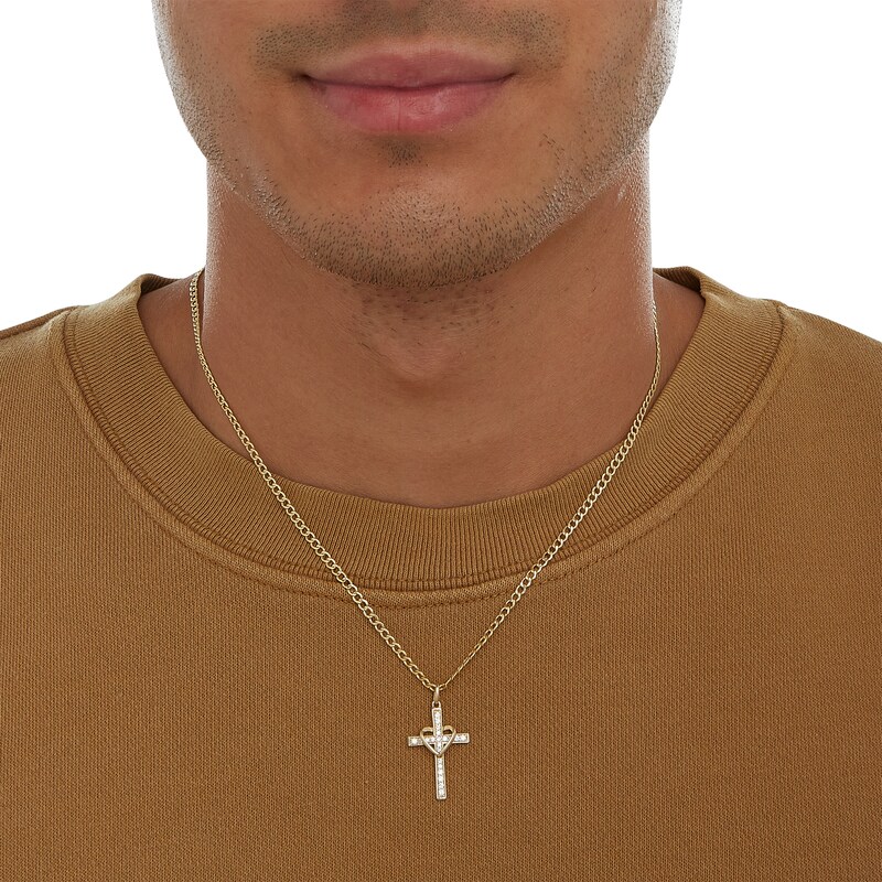 Main Image 4 of Cubic Zirconia Heart Cross Charm in 10K Solid Gold