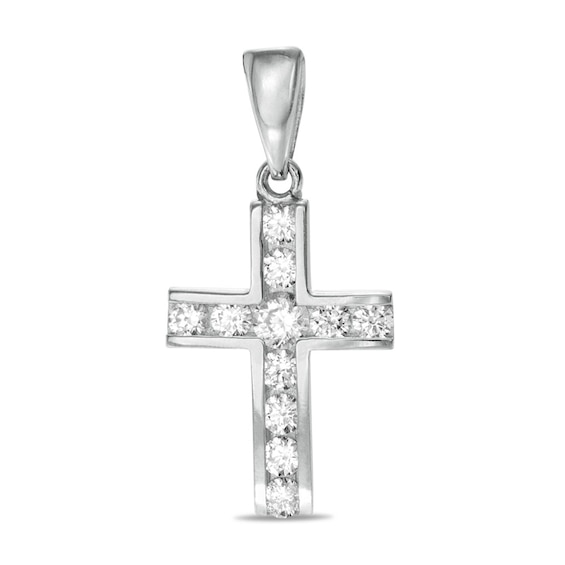 Cubic Zirconia Cross Necklace Charm in 10K White Gold
