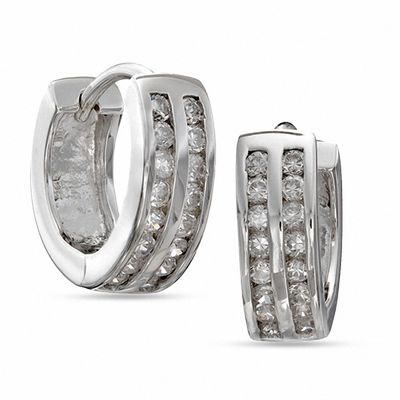 Sterling Silver CZ Double Row Huggie Hoops