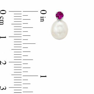 Freshwater Cultured Pearl and Lab-Created Ruby Stud Earrings in 10K White Gold