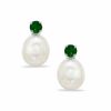 Cultured Freshwater Pearl and Lab-Created Emerald Stud Earrings in 10K White Gold