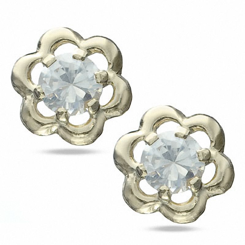 Cubic Zirconia Flower Earrings in 10K Gold
