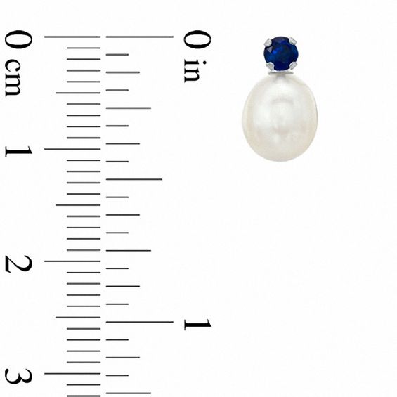 Freshwater Cultured Pearl and Lab-Created Blue Sapphire Stud Earrings in 10K White Gold