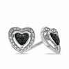 Enhanced Black and White Diamond Accent Heart Stud Earrings in Sterling Silver