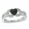 Enhanced Black and White Diamond Accent Heart Ring in Sterling Silver - Size 7