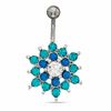 Thumbnail Image 1 of 014 Gauge Flower Belly Button Ring with Blue Zircon and Blue Crystals in Stainless Steel