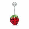 Thumbnail Image 1 of 014 Gauge Belly Button Ring with Red Crystal Strawberry in Stainless Steel
