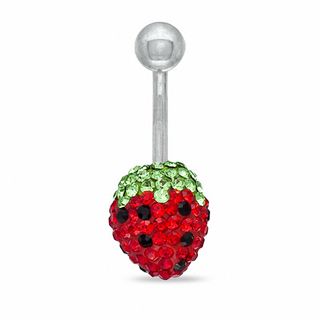 014 Gauge Belly Button Ring with Red Crystal Strawberry in Stainless Steel