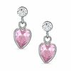 Thumbnail Image 1 of Child's Heart-Shaped Pink Cubic Zirconia and Crystal Dangle Earrings in Sterling Silver