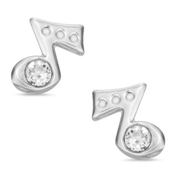 Child's Crystal Music Note Stud Earrings in Sterling Silver