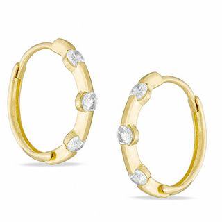 Cubic Zirconia Huggie Hoop Earrings in 10K Gold