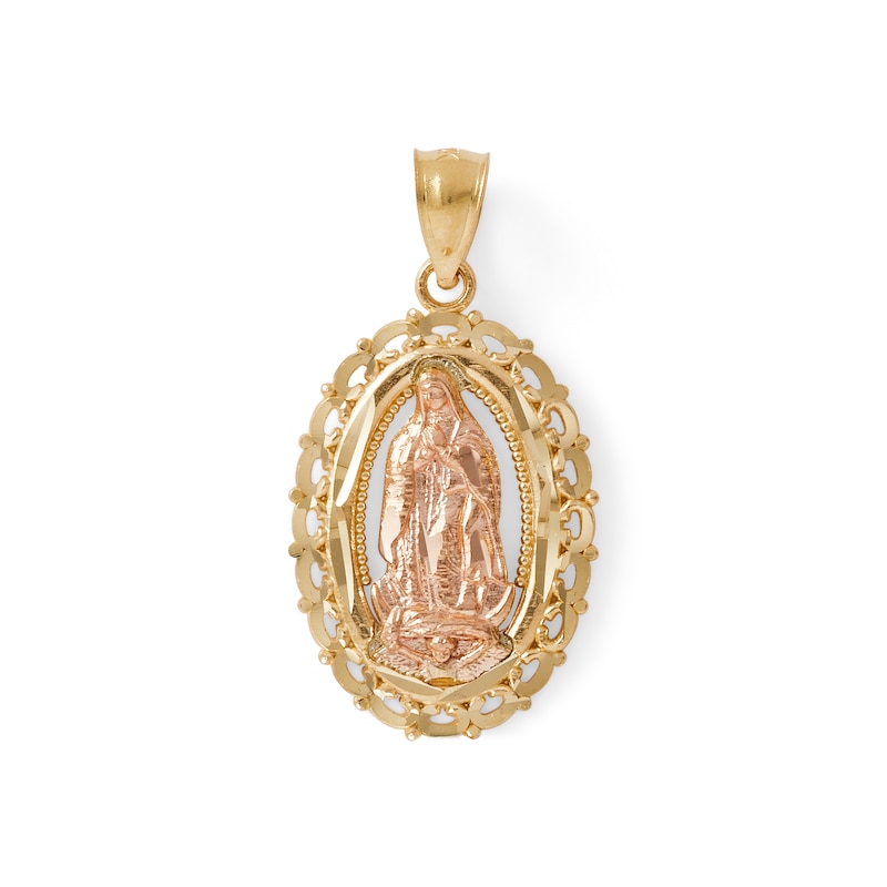 Oval Scalloped Our Lady of Guadalupe Charm in 10K Solid Two-Tone Gold