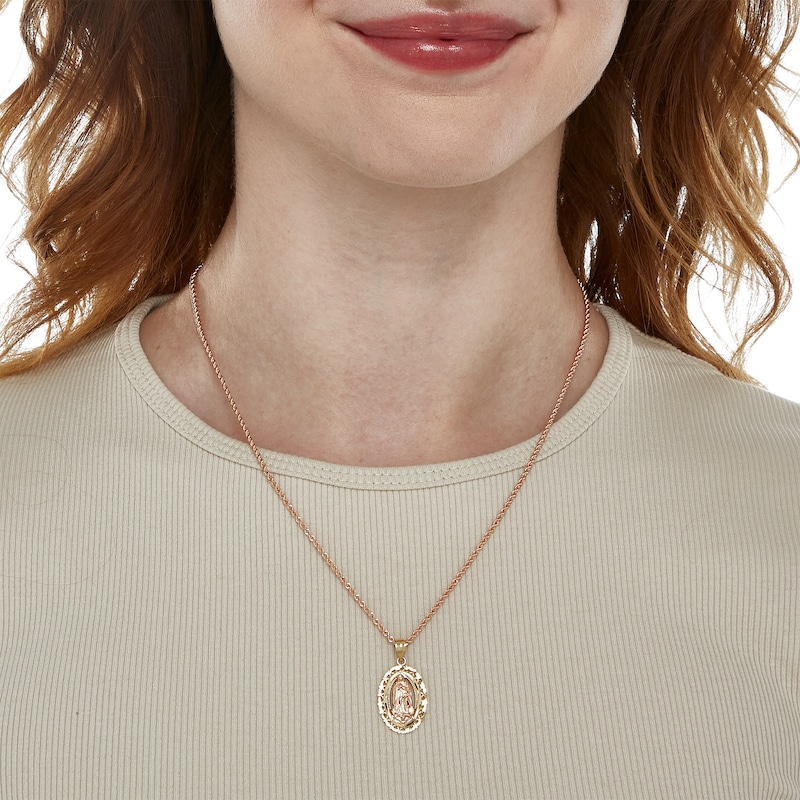 Main Image 3 of Oval Scalloped Our Lady of Guadalupe Charm in 10K Solid Two-Tone Gold