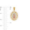 Diamond-Cut and Beaded Ornate Frame Our Lady of Guadalupe Tri-Tone Necklace Charm in 10K Solid Gold