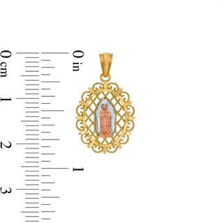 Diamond-Cut and Beaded Ornate Frame Our Lady of Guadalupe Tri-Tone Necklace Charm in 10K Solid Gold