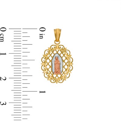 Diamond-Cut and Beaded Ornate Frame Our Lady of Guadalupe Tri-Tone Necklace Charm in 10K Solid Gold