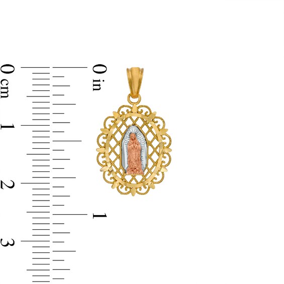 Diamond-Cut and Beaded Ornate Frame Our Lady of Guadalupe Tri-Tone Necklace Charm in 10K Solid Gold