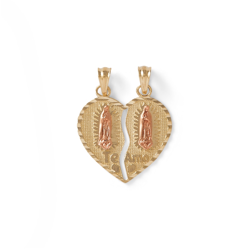 Main Image 1 of "Te Amo" Breakable Heart Cross Charm in 10K Two-Tone Gold