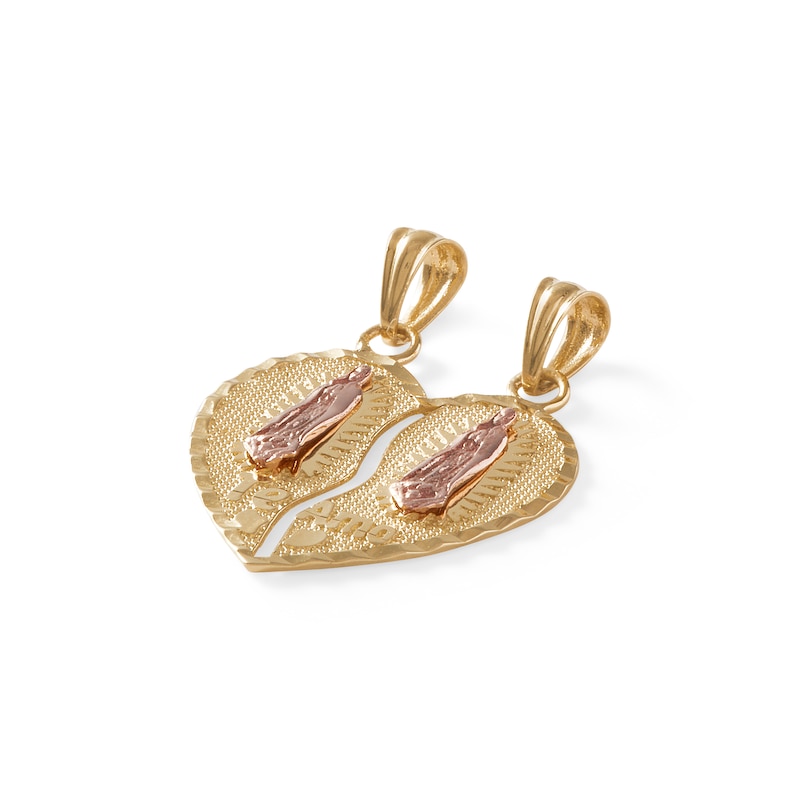 Main Image 2 of "Te Amo" Breakable Heart Cross Charm in 10K Two-Tone Gold