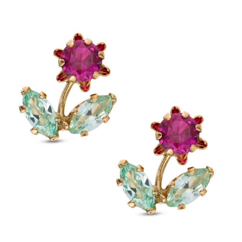 Lab-Created Ruby and Green Sapphire Stud Earrings in 10K Gold