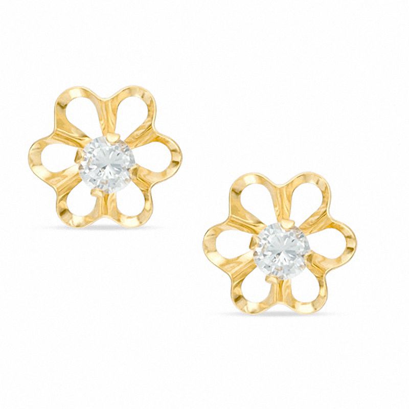 Main Image 1 of 3mm Lab-Created White Sapphire Flower Earrings in 10K Gold