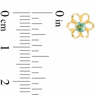 3mm Synthetic Green Sapphire Flower Earrings in 10K Gold