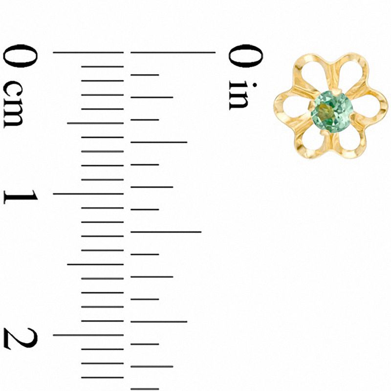 3mm Synthetic Green Sapphire Flower Earrings in 10K Gold