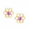 3mm Lab-Created Pink Sapphire Flower Earrings in 10K Gold