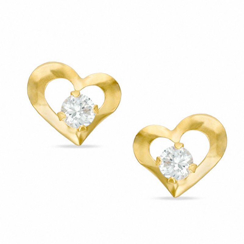 Main Image 1 of 3mm Lab-Created White Sapphire Heart Earrings in 10K Gold