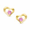 Thumbnail Image 0 of 3mm Lab-Created Pink Sapphire Heart Earrings in 10K Gold