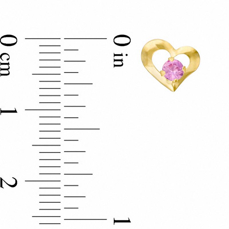 3mm Lab-Created Pink Sapphire Heart Earrings in 10K Gold