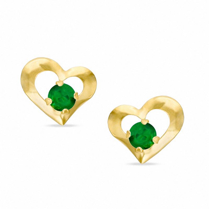 Simulated Emerald and zircon Heart shaped earrings Gold filled