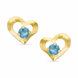 3mm Lab-Created Blue Zircon Heart Earrings in 10K Gold