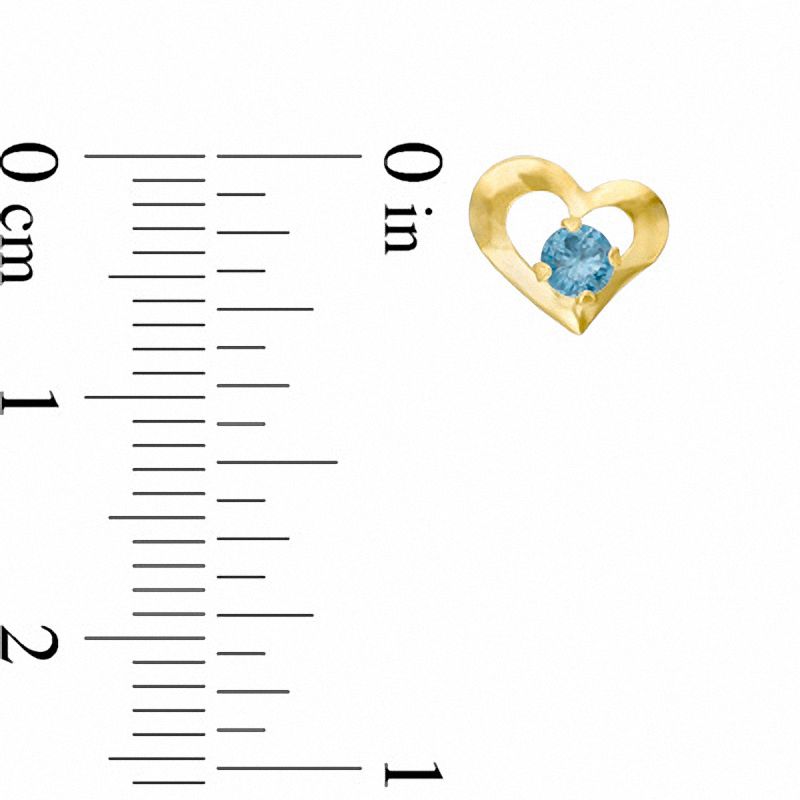 3mm Lab-Created Blue Zircon Heart Earrings in 10K Gold