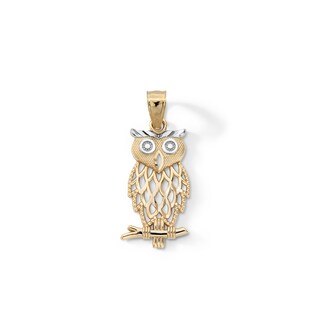 Diamond-Cut Owl Charm in 10K Solid Two-Toned Gold