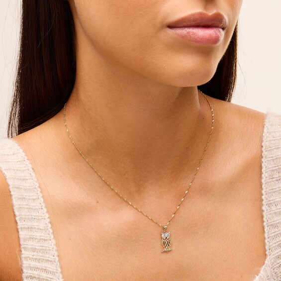 Diamond-Cut Owl Charm in 10K Solid Two-Toned Gold