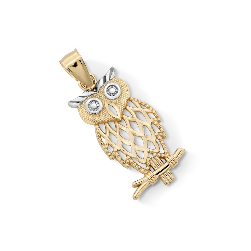 Main Image 3 of Diamond-Cut Owl Charm in 10K Solid Two-Toned Gold