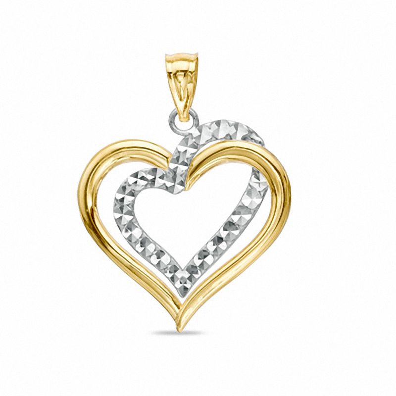 Main Image 1 of Double Heart Necklace Charm in 10K Two-Tone Gold