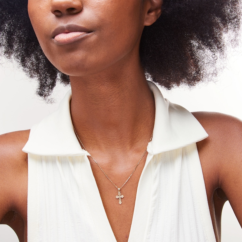 Main Image 2 of Budded Cross Necklace Charm in 10K Solid Gold