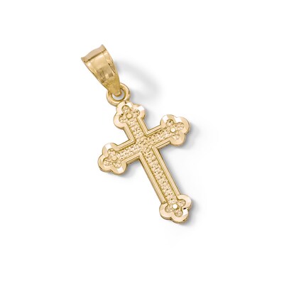 Budded Cross Necklace Charm in 10K Solid Gold