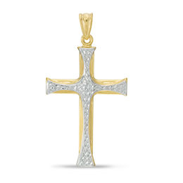 10K Gold Textured Cross Two-Tone Necklace Charm