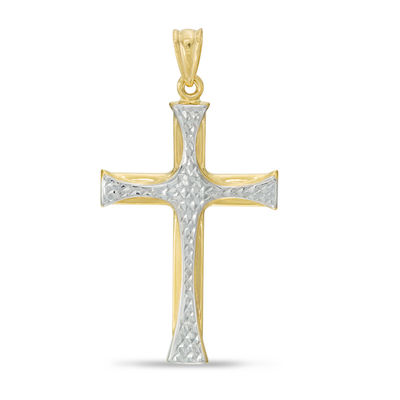 10K Gold Textured Cross Two-Tone Necklace Charm