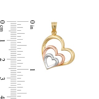 Tilted Triple Heart Tiered Tri-Tone Necklace Charm in 10K Solid Gold